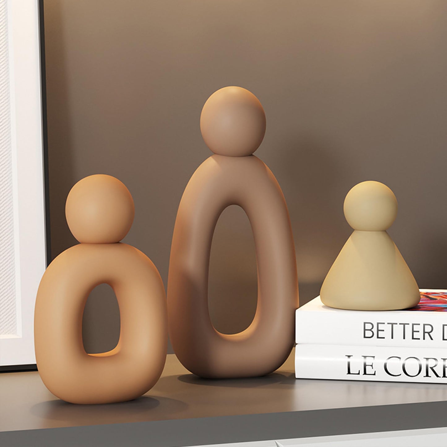 suruim Abstract Family of 3 Figurines Modern Sculptures Home Decorative Accents TV Stand Decor Bookshelf Knick Knacks Gifts for Shelves Entry Way Statues for Home Decor Living Room(White)