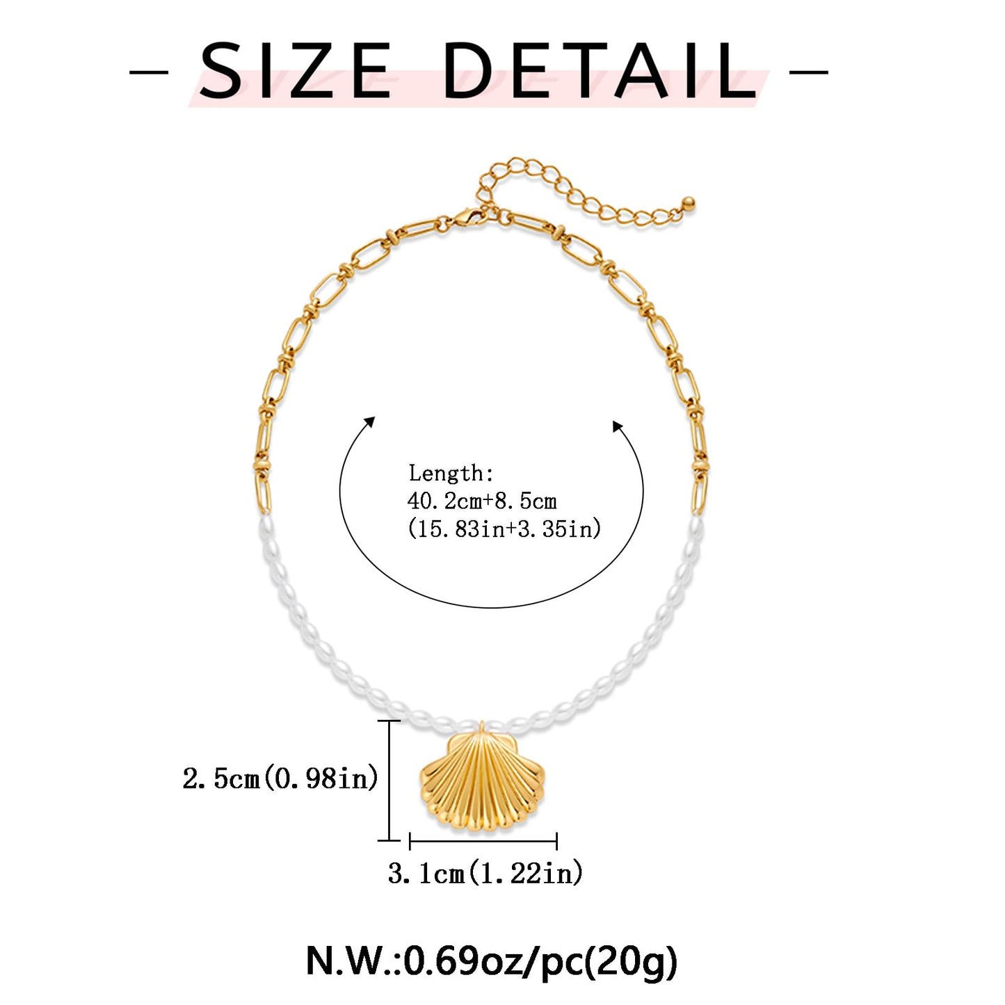 WOWORAMA Gold Pearl Shell Necklace for Women Dainty Scallop Shell Pendant Necklaces Adjustable Pearl Link Chain Choker Necklace Summer Beach Seashell Necklace Jewelry