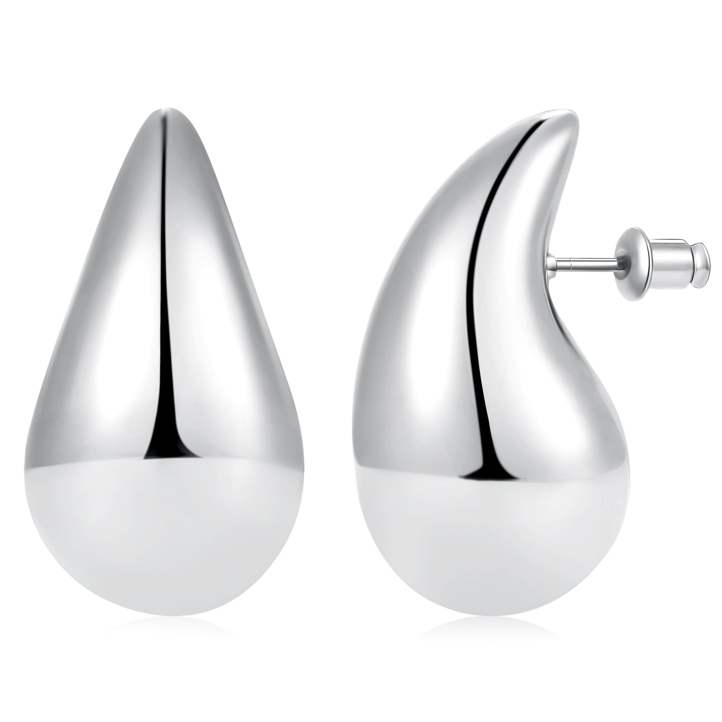 Gacimy Silver Tone Teardrop Earrings Dupes for Women, Chunky Drop Earrings for Women with 925 Sterling Silver Post, 1.2Inches