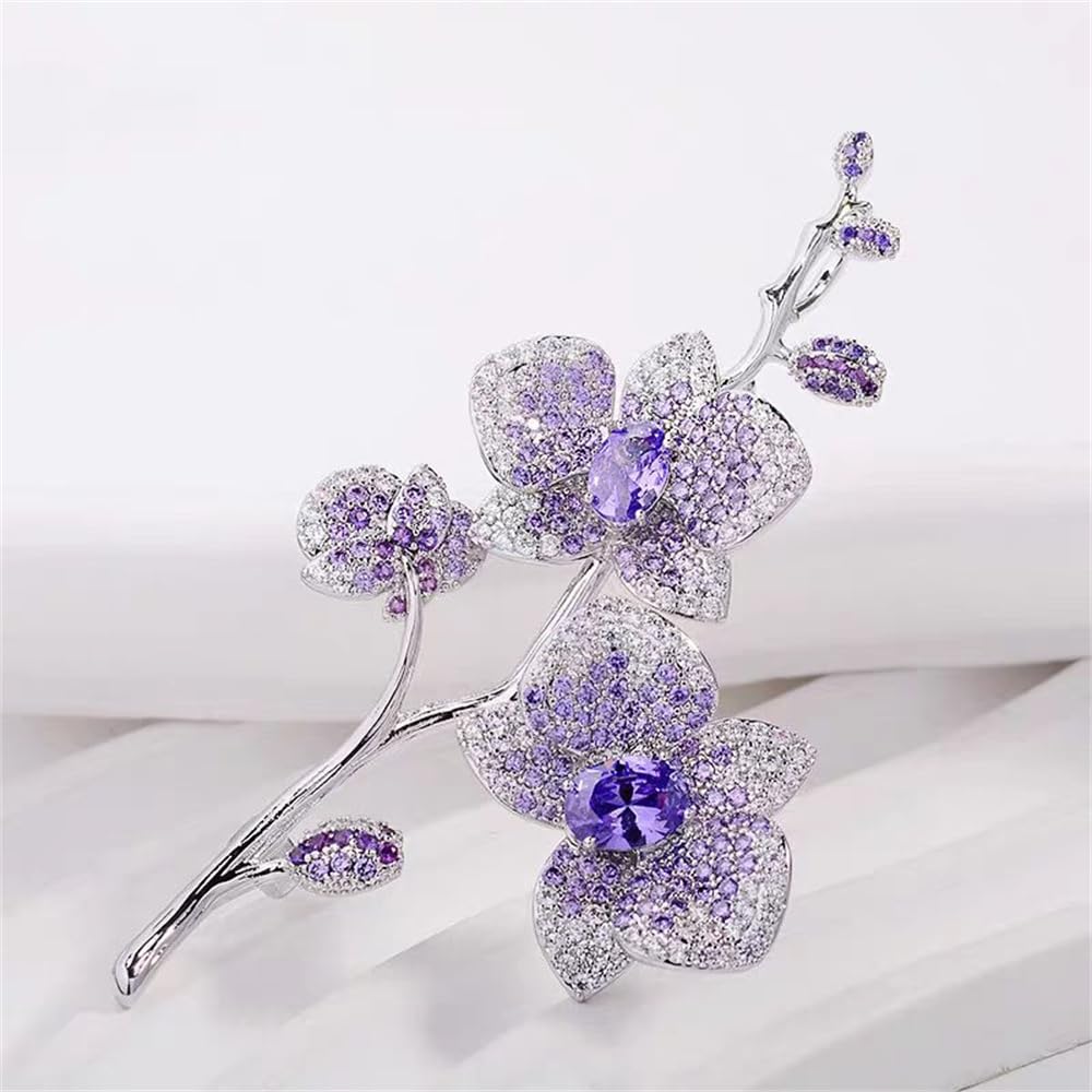 Elegant Butterfly Orchid Wedding Brooch Pins for Women Bride Delicate Purple Imitation Crystal Flower Branch Corsage Party Dance Bouquet Lapel Pins Dress Suit Accessories Beautiful Lady Jewelry Deco