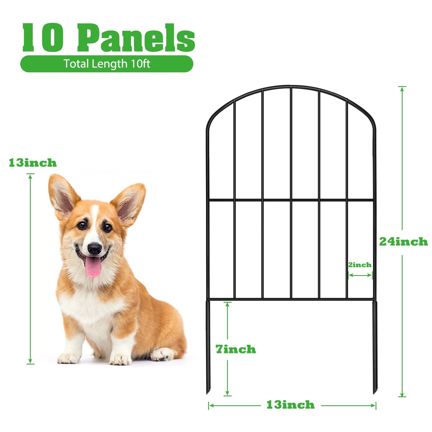 OUSHENG Decorative Garden Fence Fencing 10 Panels, 10ft (L) x 24in (H) Rustproof Metal Wire Border Animal Barrier for Dog, Flower Edging for Yard Landscape Patio Outdoor Decor, Arched