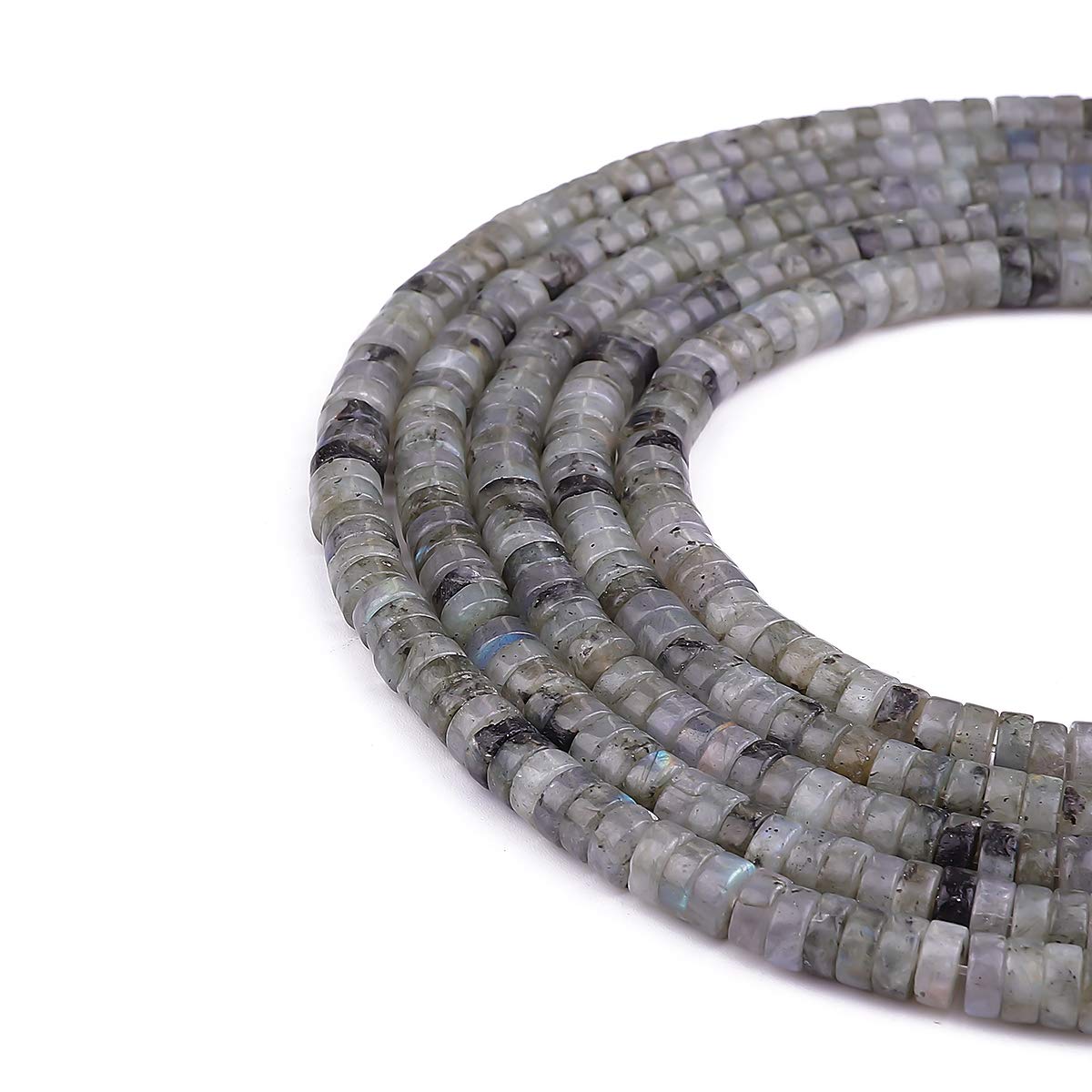 BEADIA Natural Spectrolite Spacer Beads Caps Loose Semi Gemstone for Beading Jewelry Making 6mmx3mm 38cm