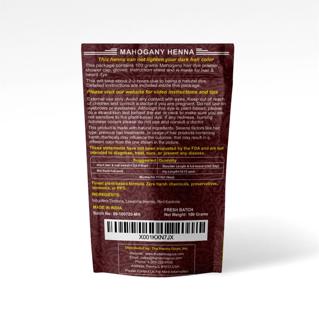 1 Pack Of Mahogany Henna Hair & Beard Color/Dye 100 Grams - Natural Hair Color, Plant-based Hair Dye - The Henna Guys