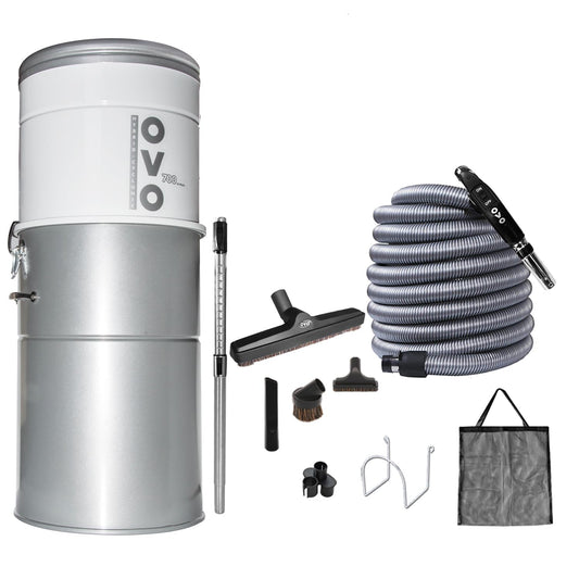 OVO Heavy Duty Powerful Central Vacuum System, Hybrid Filtration (with or Without Disposable Bags) 35L or 9.25Gal, 700 Air watts with 40ft Deluxe Accessory kit Included