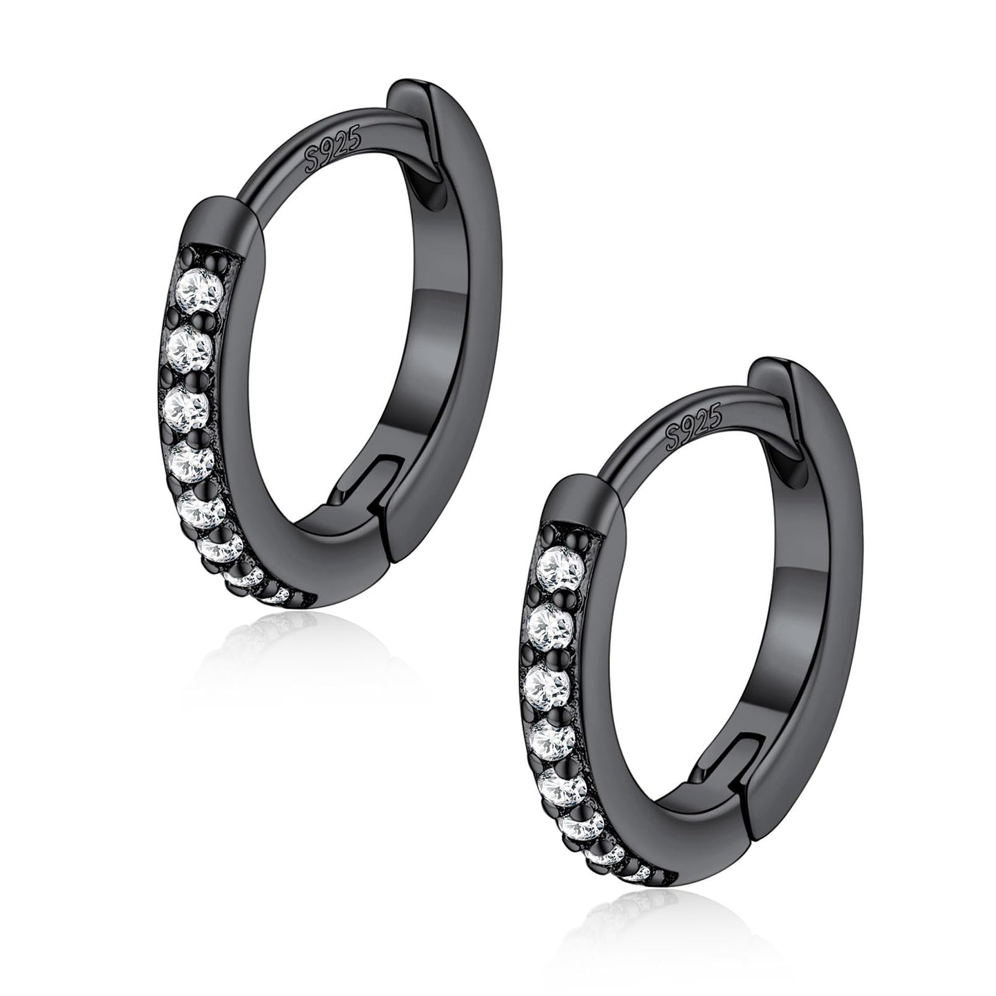 FaithHeart Cubic Zirconia Hoop Earrings for Women, Black Hypoallergenic Huggie Hoop Earrings, Small Cartilage Earrings for Women 8mm, Send Gift Box