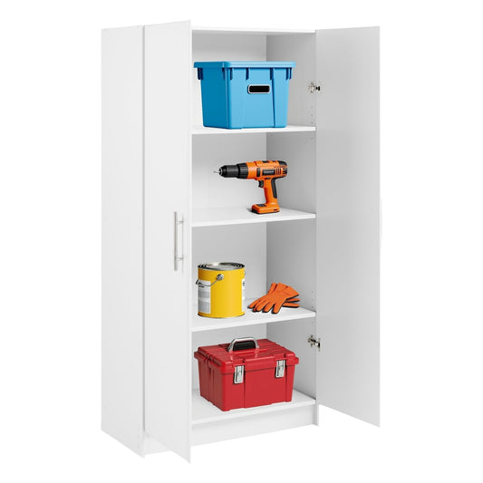 Prepac Elite Tall Garage Storage Cabinet & Pantry Storage Cupboard, 2-Door Freestanding Bathroom or Pantry Cabinet with Adjustable Shelves, 16" D x 32" W x 65" H, White