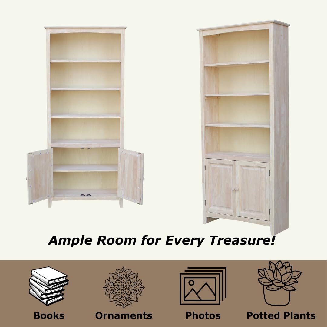Solid Wood Shaker Bookcase - 72"H , Unfinished