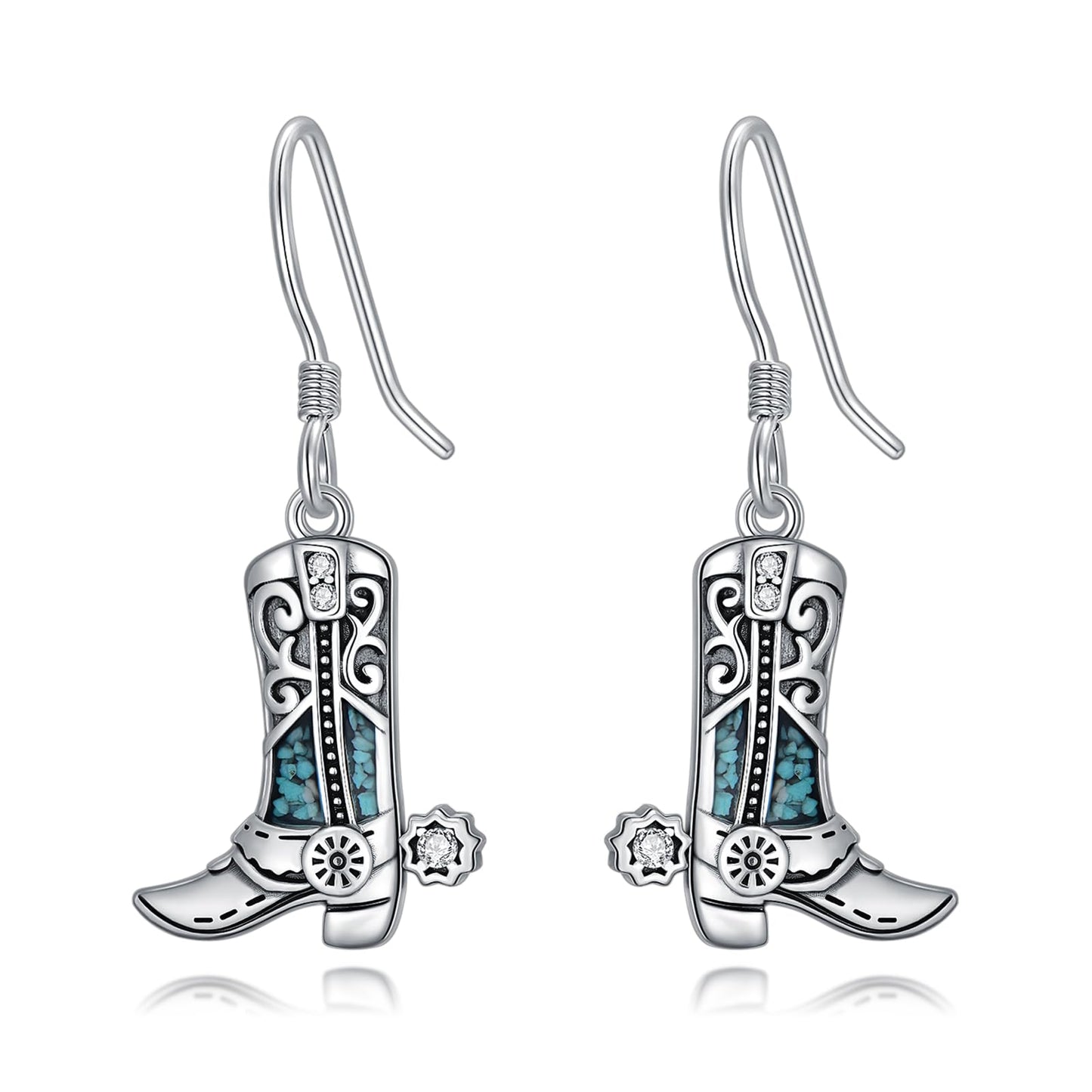 KoyeKei Western Cowboy Boot Earrings for Women 925 Sterling Silver Cowgirl Texas Boot Dangle Drop Earrings Turquoise Cowboy Carter Country Jewelry Boho Valentines Gifts for Daughter Wife Girlfriend