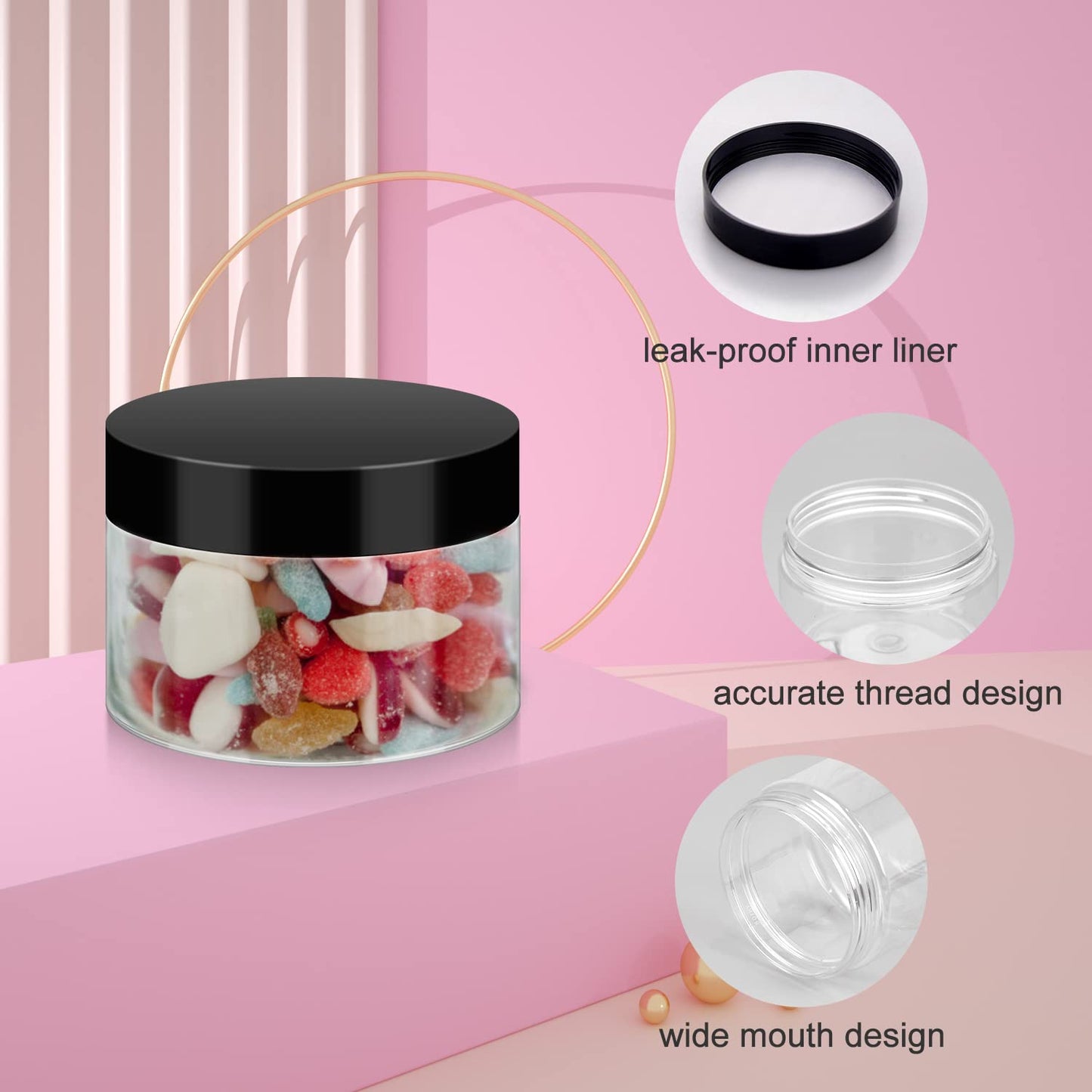 Loretoy 36 Pack 4 OZ Plastic Jars with Lids, BPA Free, Reusable, Refillable Transparent Cosmetic Containers for Bath Salts, Cosmetics, Powders, Beauty Product and Small Accessories