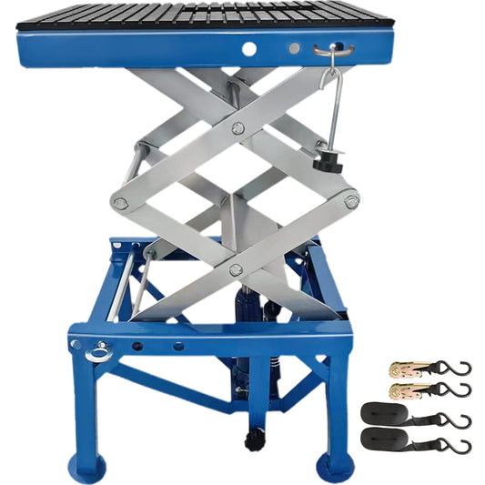 VEVOR Hydraulic Motorcycle Lift Table, 300LBS Hydraulic Motorcycle Scissor Jack, Portable Lift Table, Adjustable Motorcycle Lift Jack, Blue Motorcycle Lift Stand