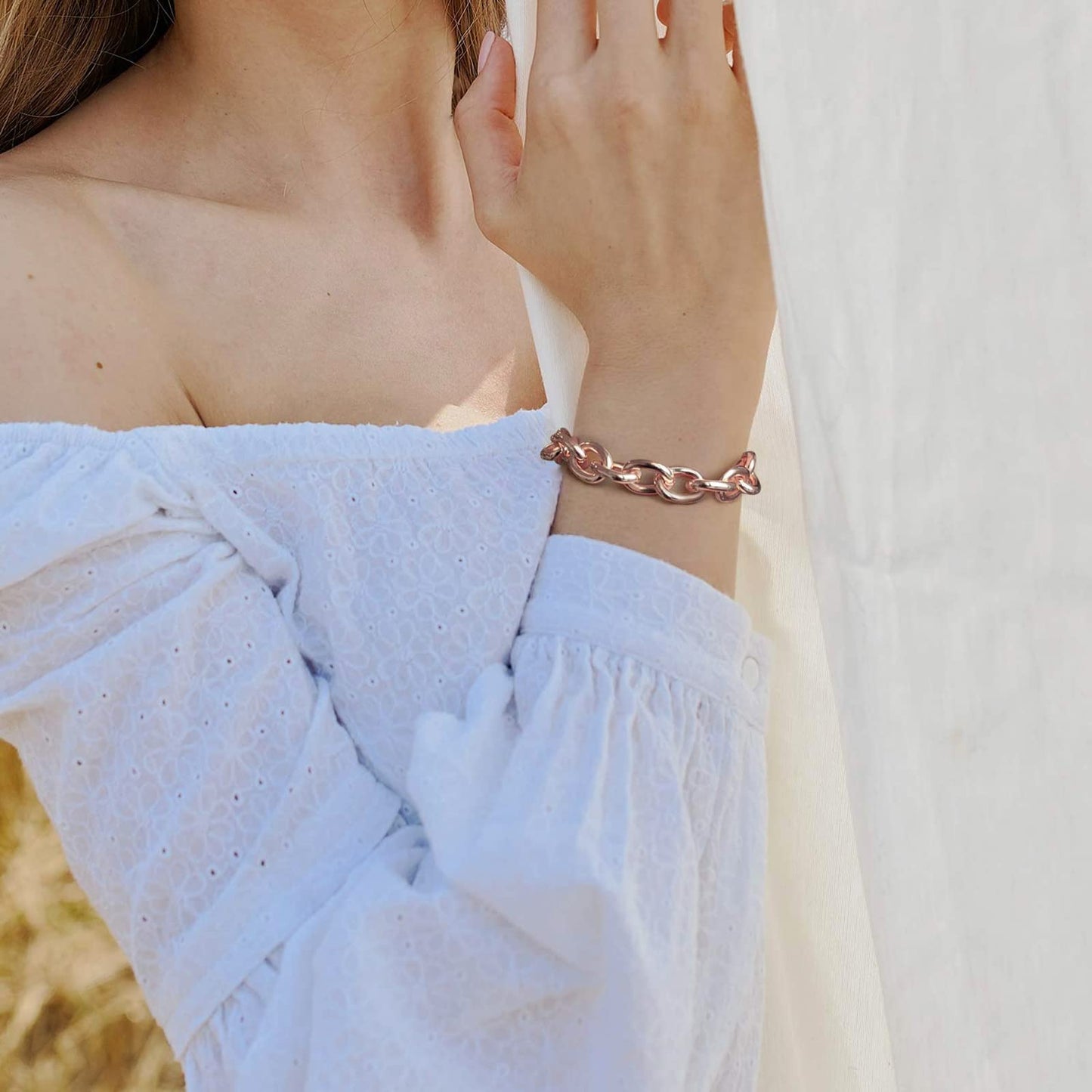 LANE WOODS Gold Bracelets for Women 14k Gold Plated Chunky Thick Large Link Chain Bracelet (Rose Gold)