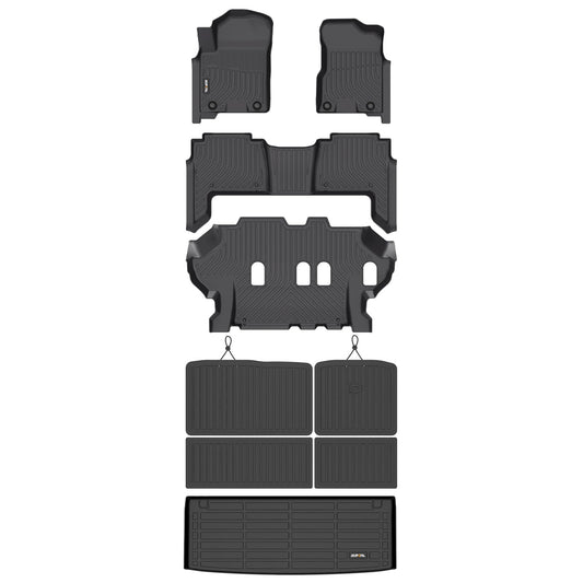 AIPOIL® Floor Floor Mats & Cargo Liner & Seatback Cargo Set for 2019-2024 Nissan Armada & Infiniti QX80 (8 Seats, Not Fit 7 Seats) All Weather TPE Car Full Set Floor Liners Custom Accessories - Black