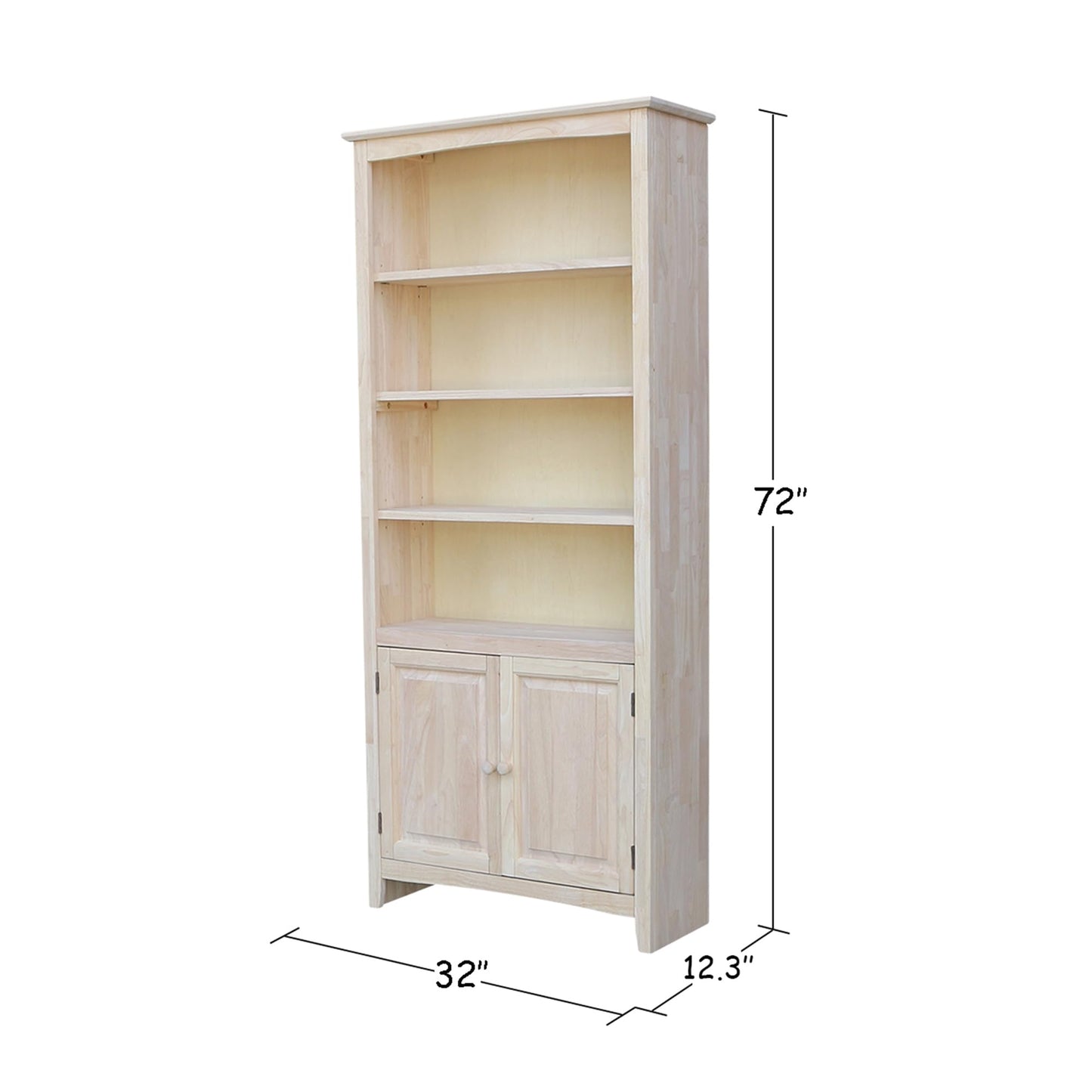 Solid Wood Shaker Bookcase - 72"H , Unfinished