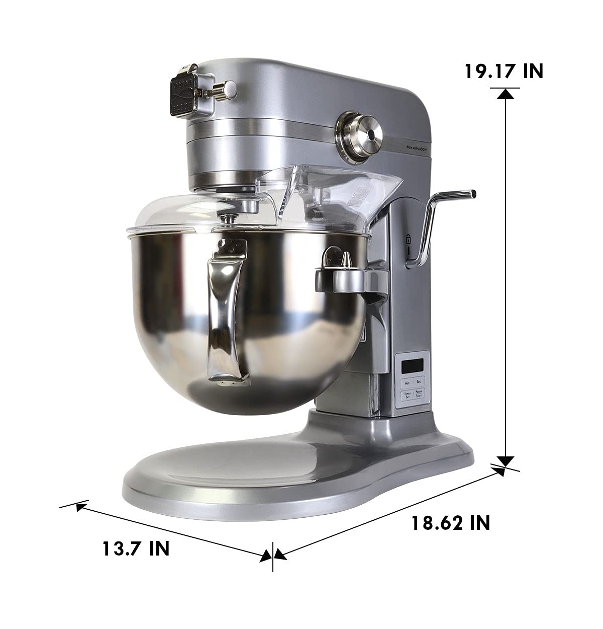 Kenmore Elite Heavy-Duty 6 Qt Bowl-Lift Stand Mixer, 600 Watts, with Flat Beater, Wire Whisk, Dough Hook, Stainless Steel Bowls, LED Light, Digital Countdown Timer, Metallic Grey