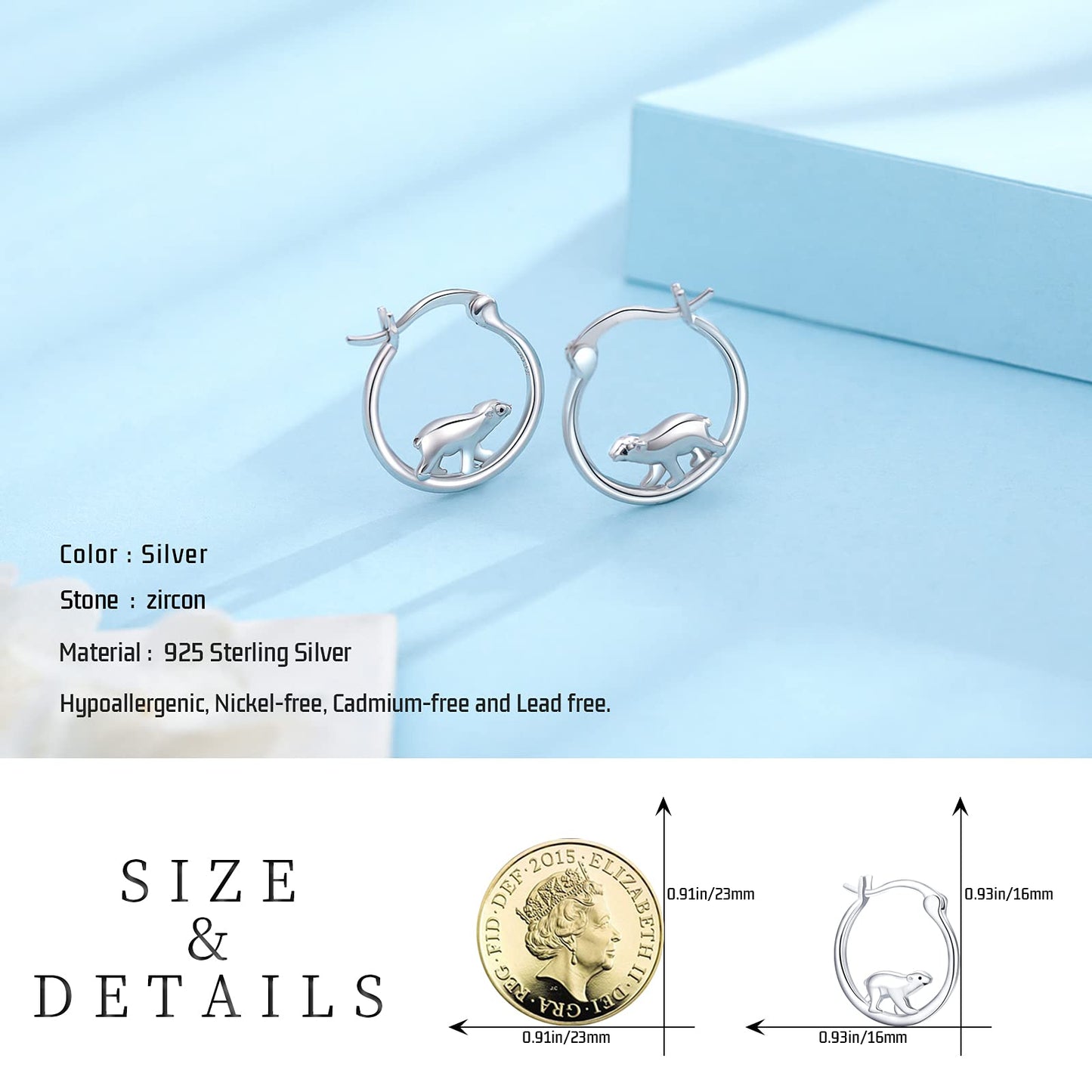Mama Bear Earrings 925 Sterling Silver Polar Bear Huggie Hoop Earrings Hypoallergenic Cute Animal Small Earrings Bear Jewelry Graduation Gifts for Women Daughter Her
