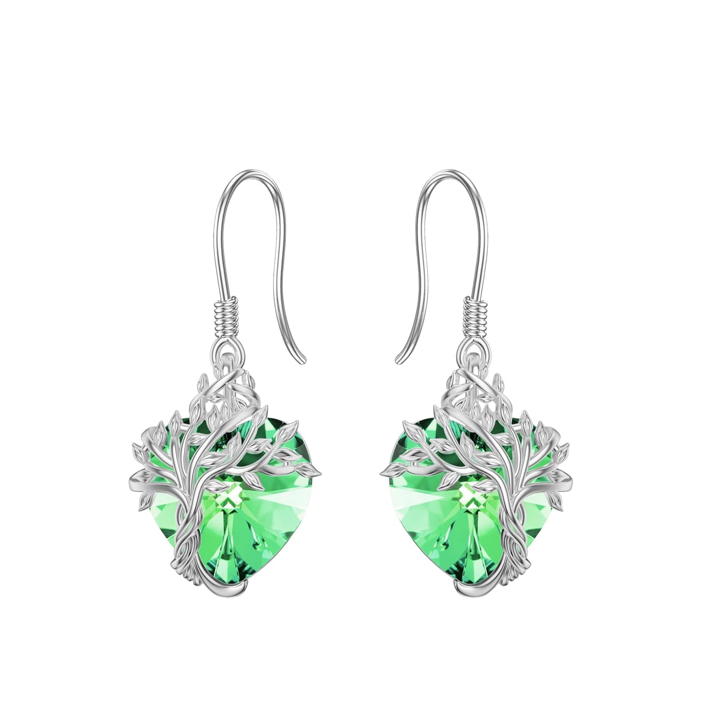 TOUPOP Heart Peridot Earrings Sterling Silver Tree of Life Earrings August Birthstone Jewelry Birthday Mothers Day Gifts for Women Mom Her