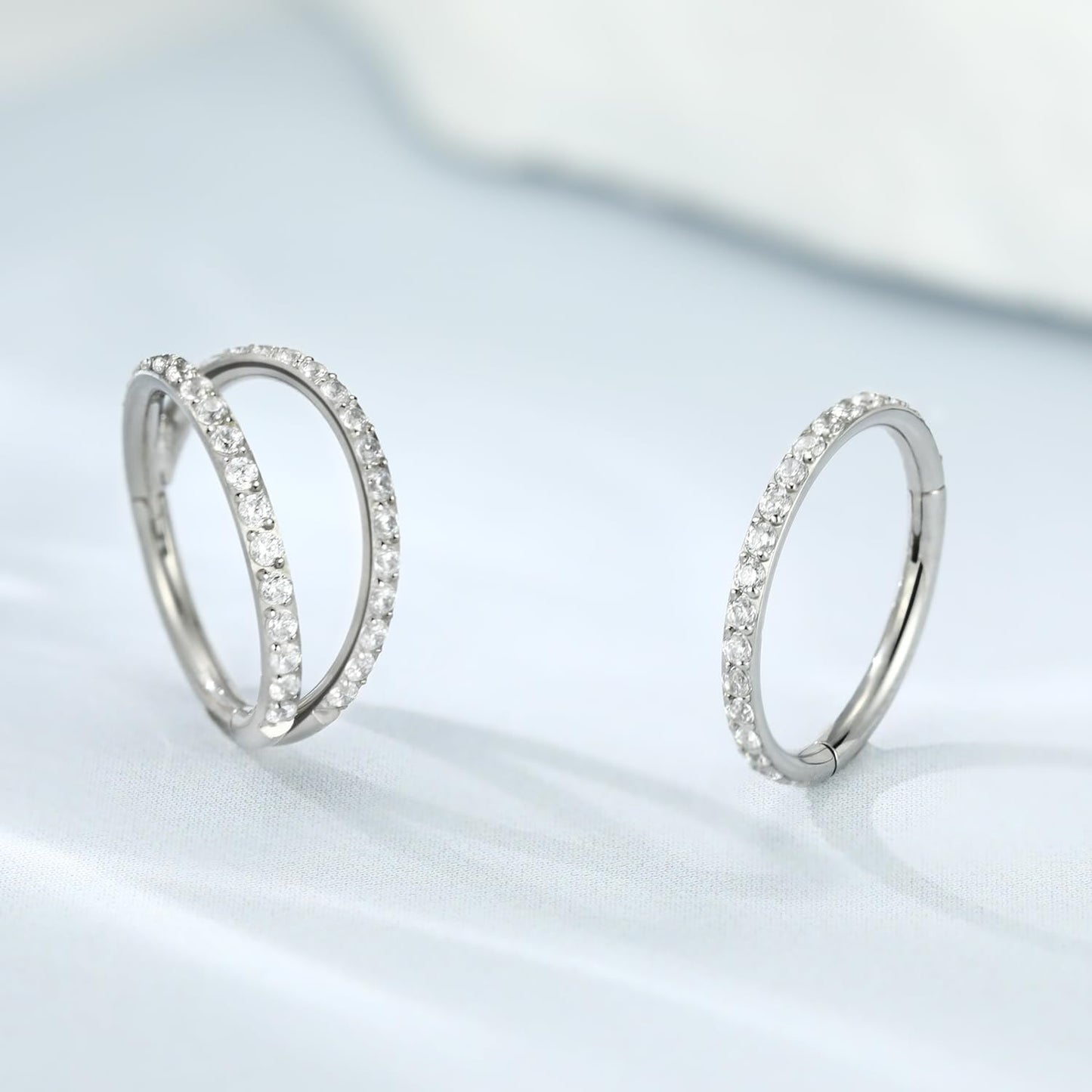Conch Piercing Jewelry Silver Hoop Earrings 16g Nose Hoop with CZ Double Hoop 12mm Septum Jewelry Surgical Steel Septum Ring Septum Clicker Lip Rings Helix Earring Conch Piercing Cartilage Earring