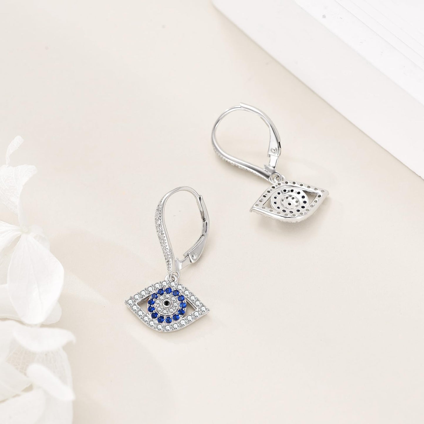 YFN Evil Eye Earrings for Women Sterling Silver Blue Evil Eye Leverback Earrings Huggie Hoop Earrings Dangle Earrings Minimalis Jewelry Gifts