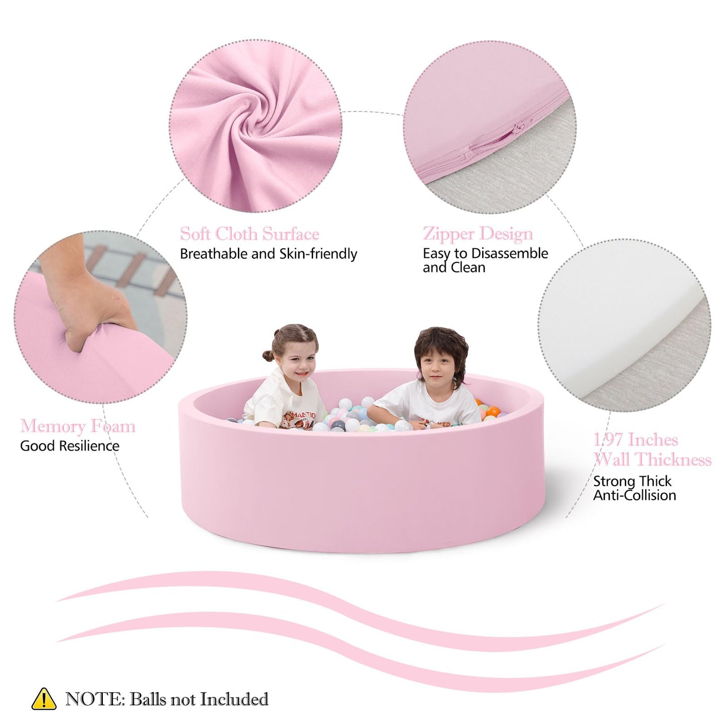 SHJADE 47.2"x 13.8" Foam Ball Pit, Large Ball Pits for Toddlers, Soft Round Playpen Ball Pool for Kids, Ideal Gift for Child Indoor and Outdoor Game, Pink(Balls not Included)