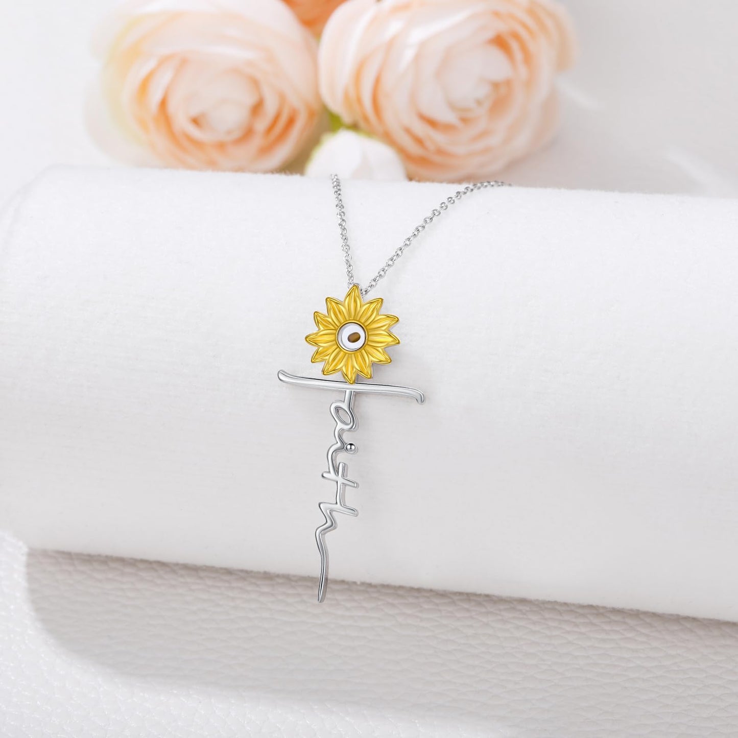 Suiknsn Mustard Seed Necklace 925 Sterling Silver Sunflower Faith Pendant Necklace Christian Jewelry Gifts for Women Girlfriend
