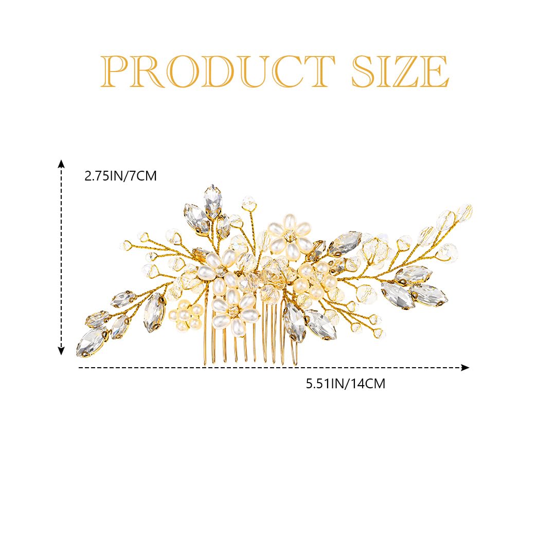 JAKAWIN Bridal Hair Accessories Wedding Hair Comb Silver Pearl Hair Piece for Women HC034 (2-Gold)