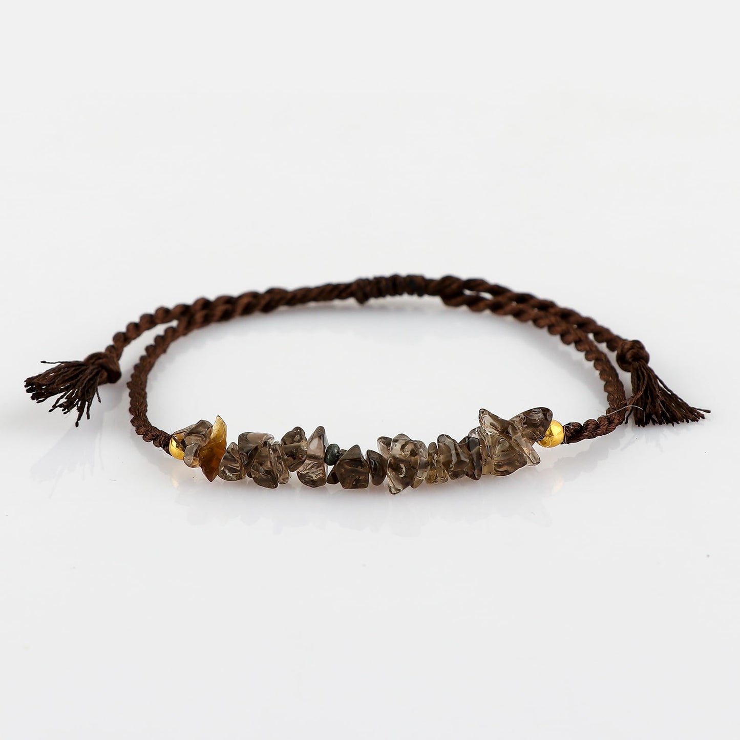 NJCRAFT Natural Smoky Quartz Chips Bracelet for Women | Smoky Quartz Gemstone Chip Adjustable Braided Bracelet (Approx. 6 Carat) | Handmade Slider Rope Bracelet 6+4 Inch | Minimalist Jewelry Gift