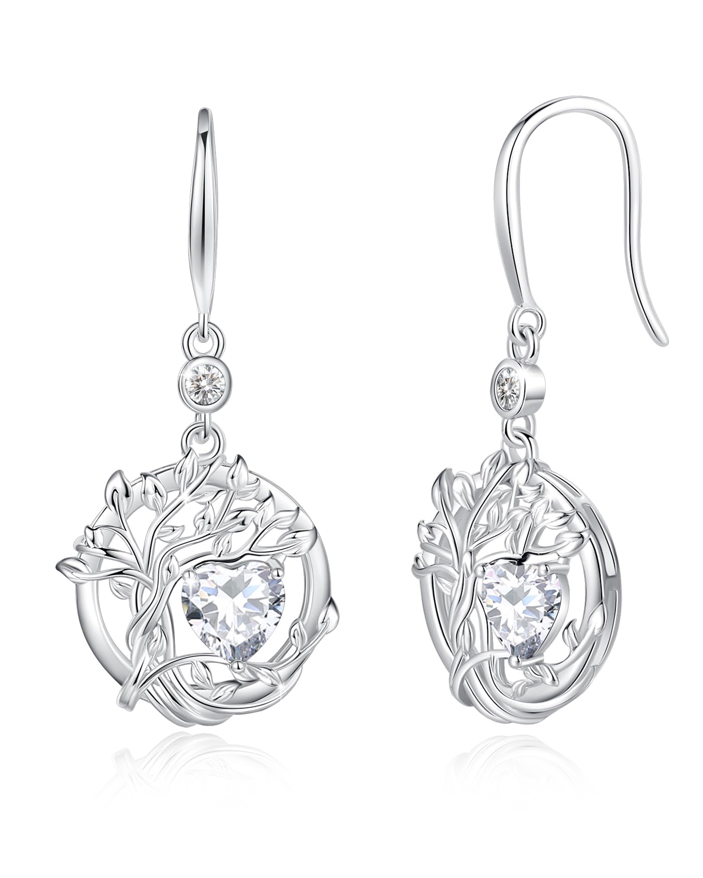 FANCIME Tree of Life Earrings 925 Sterling Silver Dainty CZ Cubic Zirconia Dangle Drop Simulated Diamond Earring April Birthstone Fine Jewelry Birthday Mothers Day Gifts for Mom Her Women
