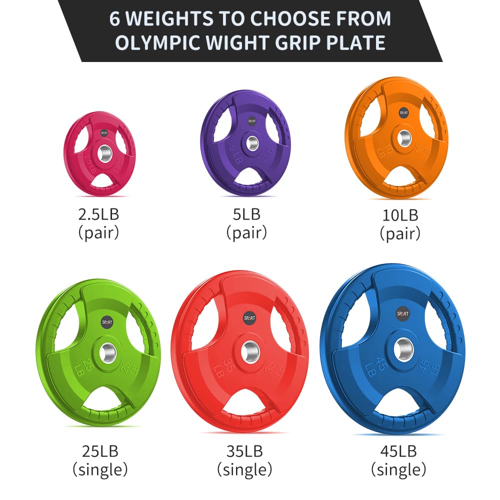 SPART Color Weight Plate 2-Inch Rubber Coated Olympic Grip Plate for Barbell,Solid Cast Iron Weight Plates in Pairs or Single for Strength Training,Weightlifting,Crossfit,Home Gym, 2.5LB, Pair