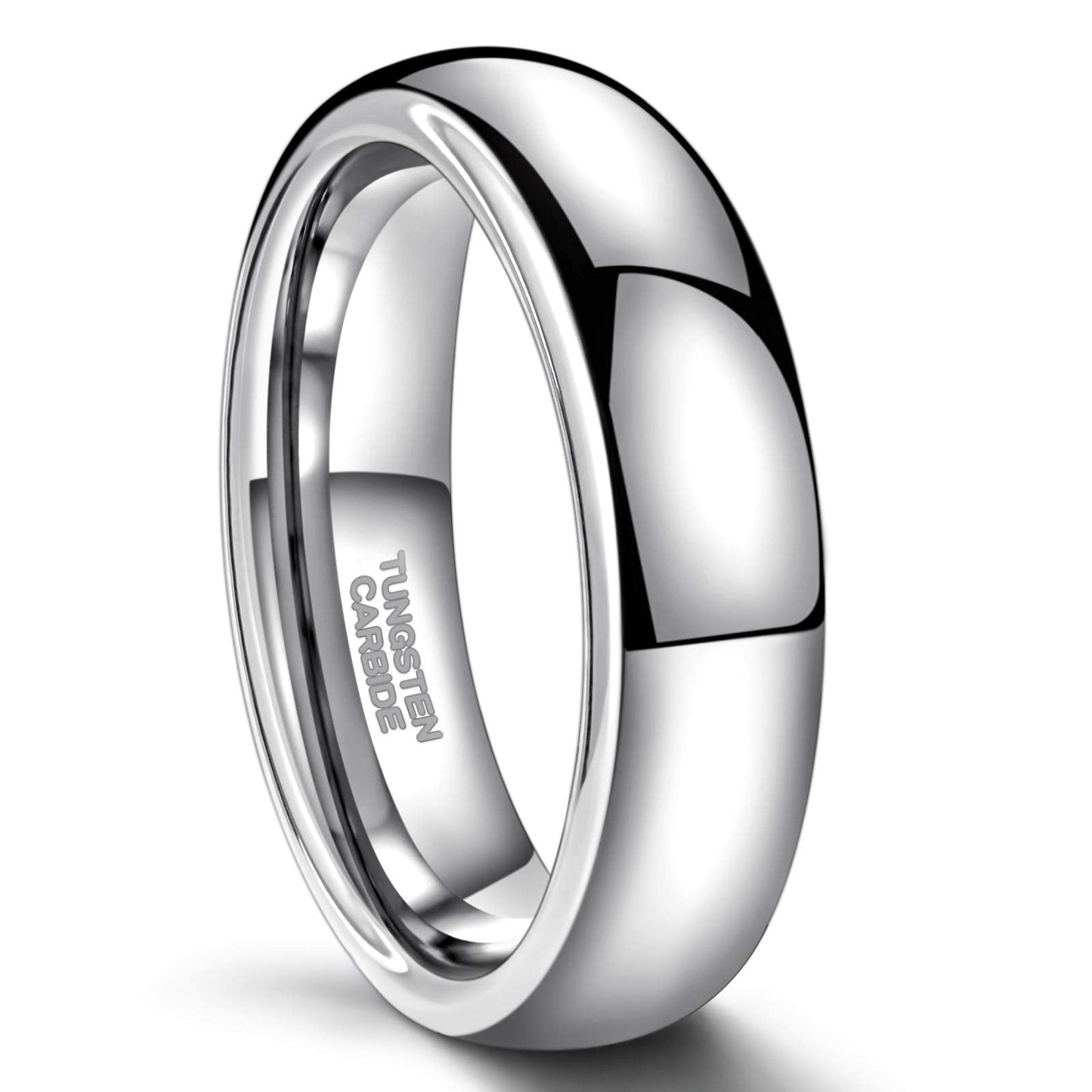 Greenpod 6mm Silver Tungsten Carbide Ring for Men Women Wedding Band High Polished Shiny Domed Comfort Fit Size 6