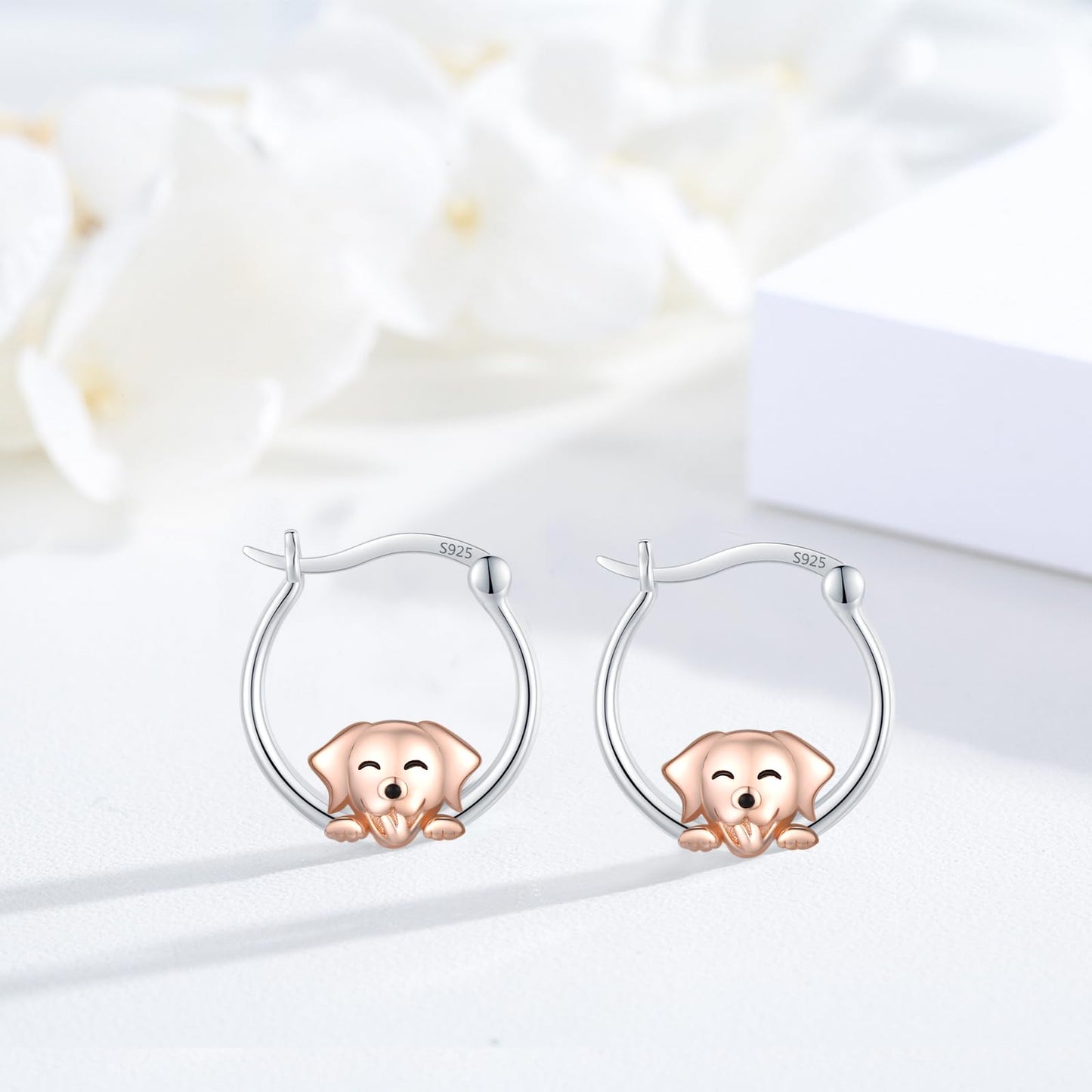 JUSTKIDSTOY Dog Earrings for Women 925 Sterling Silver Cute Puppy Hoop Earrings Pet Jewelry Birthday Gifts for Dog Lovers