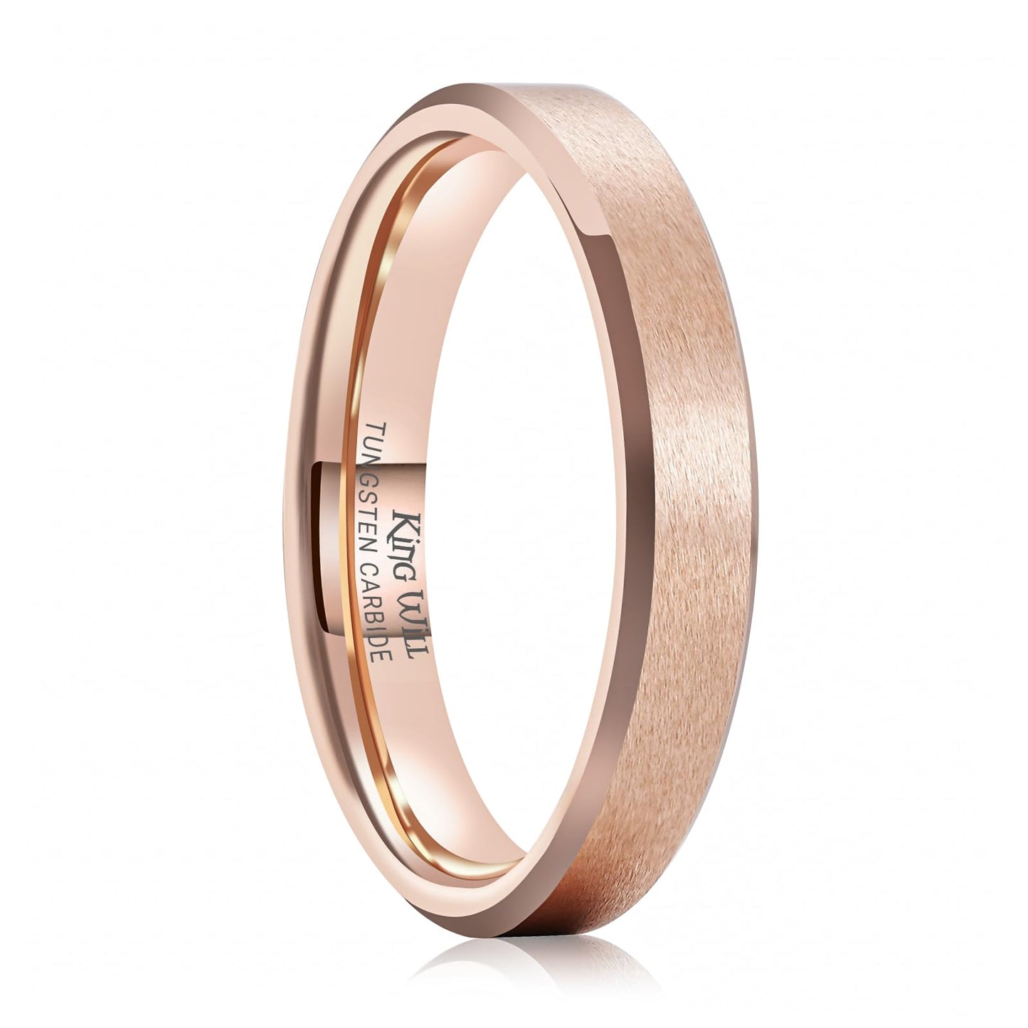 King Will Rose Gold Basic Tungsten Rings For Men Women 4mm Wedding Band Polished Edge Brushed Matte Promise Ring Comfort Fit, size 9