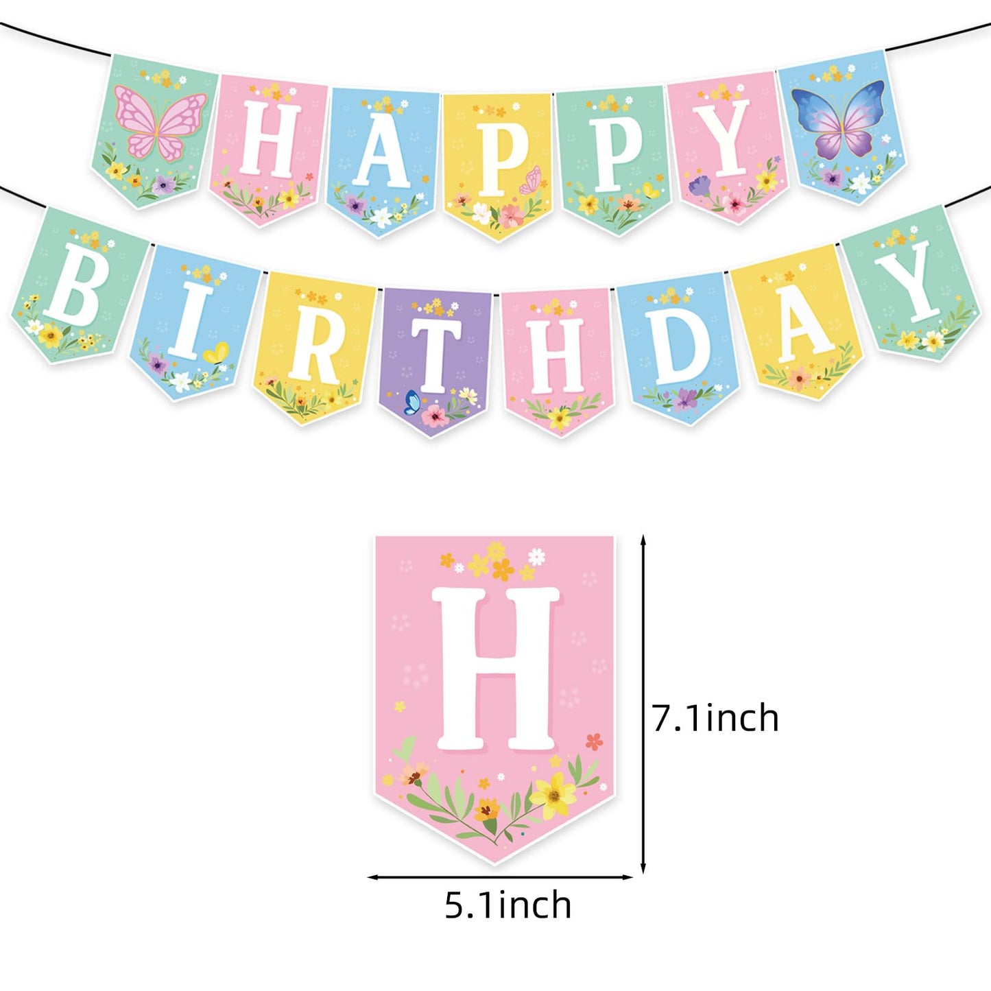 Butterfly Birthday Party Decorations for Girls Women, Spring Birthday Party Decorations - Pastel Spring Happy Birthday Banner, 24 Balloons, Butterfly Cake Topper & 24 Cupcake Toppers