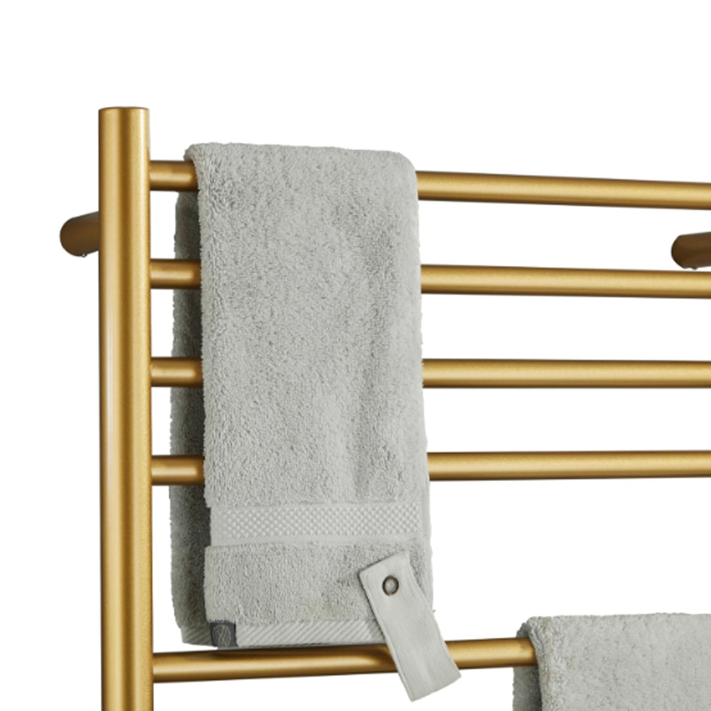 XMGJ Electric Towel Warmers Radiator with Timer Gold, 140W Wall-Mounted & Freestanding Heated Towel Drying Rack with 11 Bars, 304 Stainless Steel Heated Towel Rail for Bathroom, Plug-in