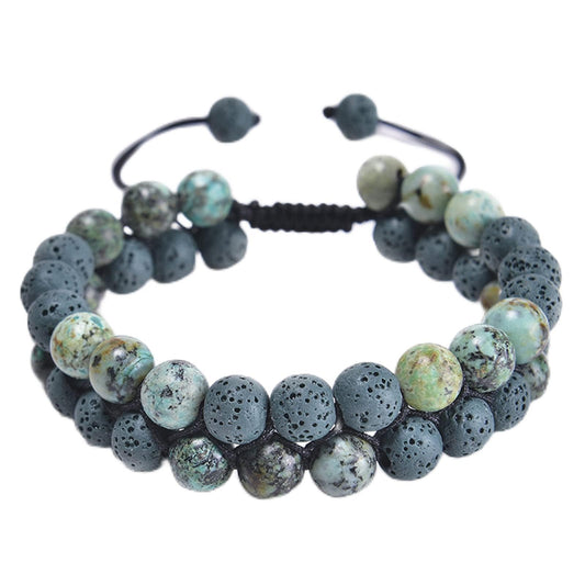 Caiyao Layered Tiger Eye 7 Chakra Beaded Stone Bracelet Handmade Braide Rope Yoga Lava Rock Bead Essential Oil Diffuser Bracelet for Men Women Adjustable Meditation Jewelry-F blue