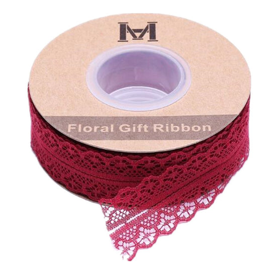 50 Yards Gems Patterned Lace Ribbon Roll Floral Lace Trim Webbing Fabric Embelishment 1 1/8 inch Width for Jewelry Making DIY Craft Gift Wrapping Wedding Party Favours (Burgundy)