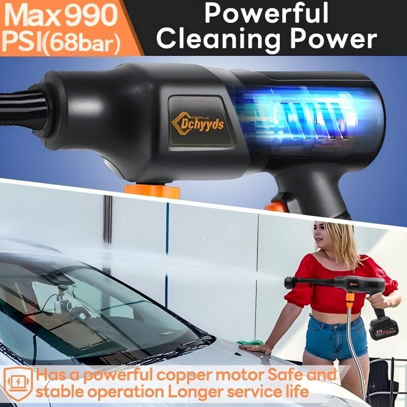Portable Cordless Pressure Washer, 40000 mAh Battery Powered Pressure Washer with 2 Rechargeable 4.0AH Batteries and 6-in-1 Nozzle for Car Floor Wall Fence Cleaning Garden Watering