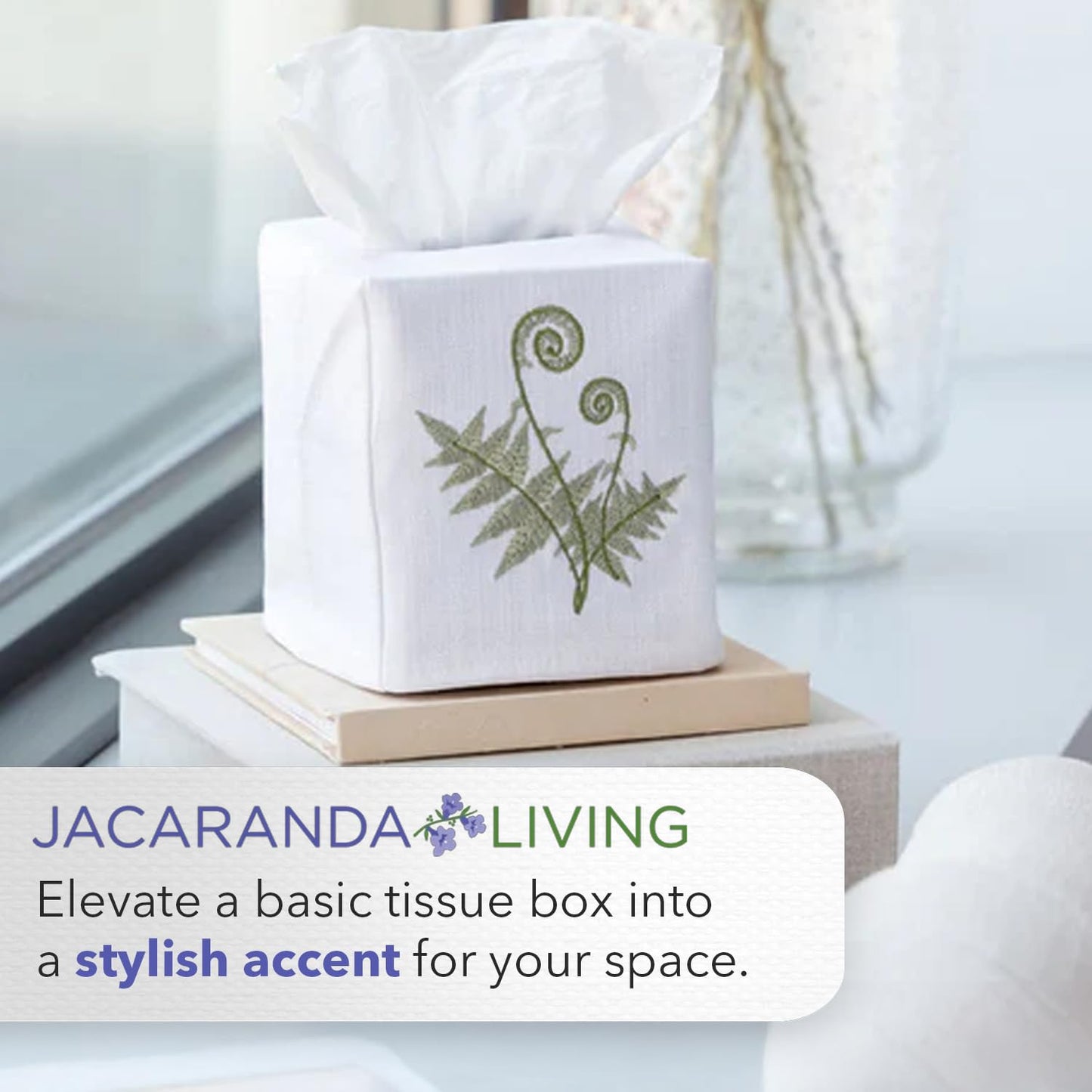 Jacaranda Living Square Tissue Box Cover, Linen/Cotton Fabric Tissue Holder, Decorative Cloth Tissue Cube Cover, Coastal Designs Deck Chair (Blue)