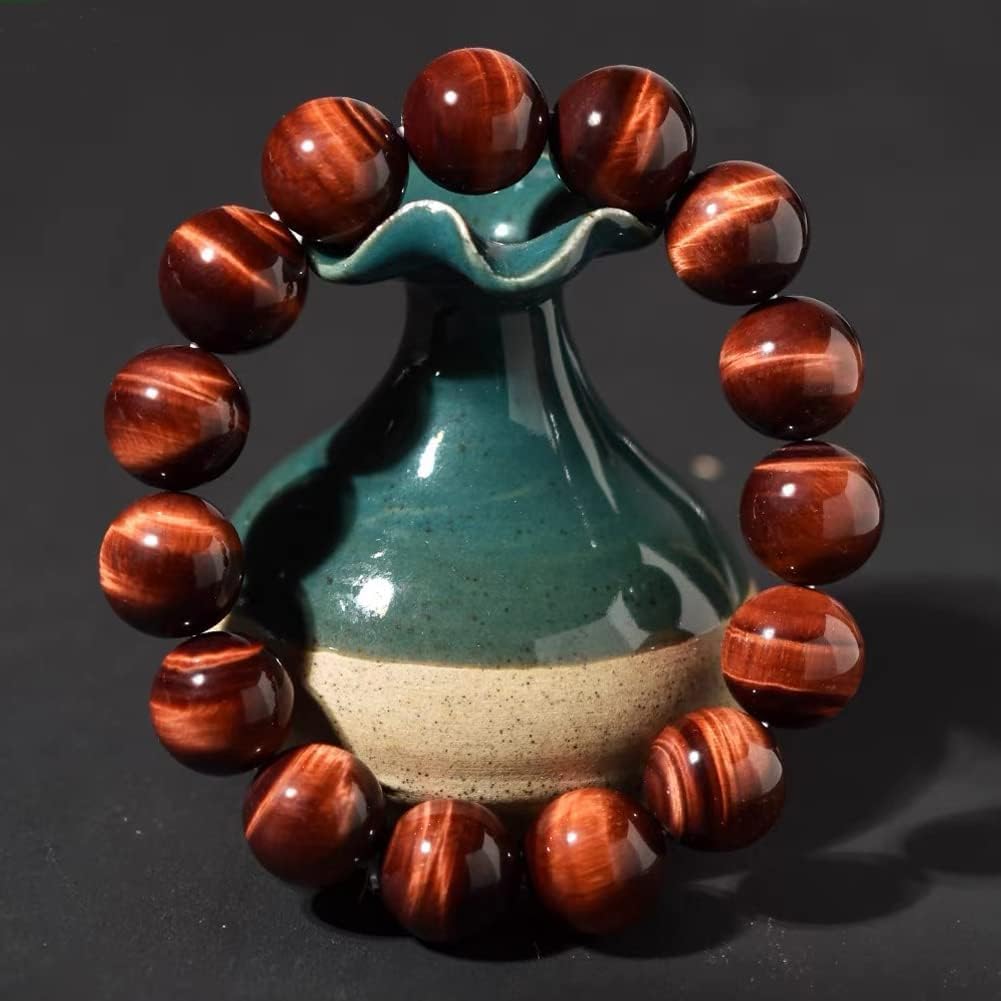 14MM Red Tigers Eye Bracelet for Men | Natural Healing Root Chakra Gemstones | Fits for 8.5" XLarge Strong Wrist | Bring Luck & Fortune | Anxiety Relief Spritual Gift for Friends Familys with Big Arm