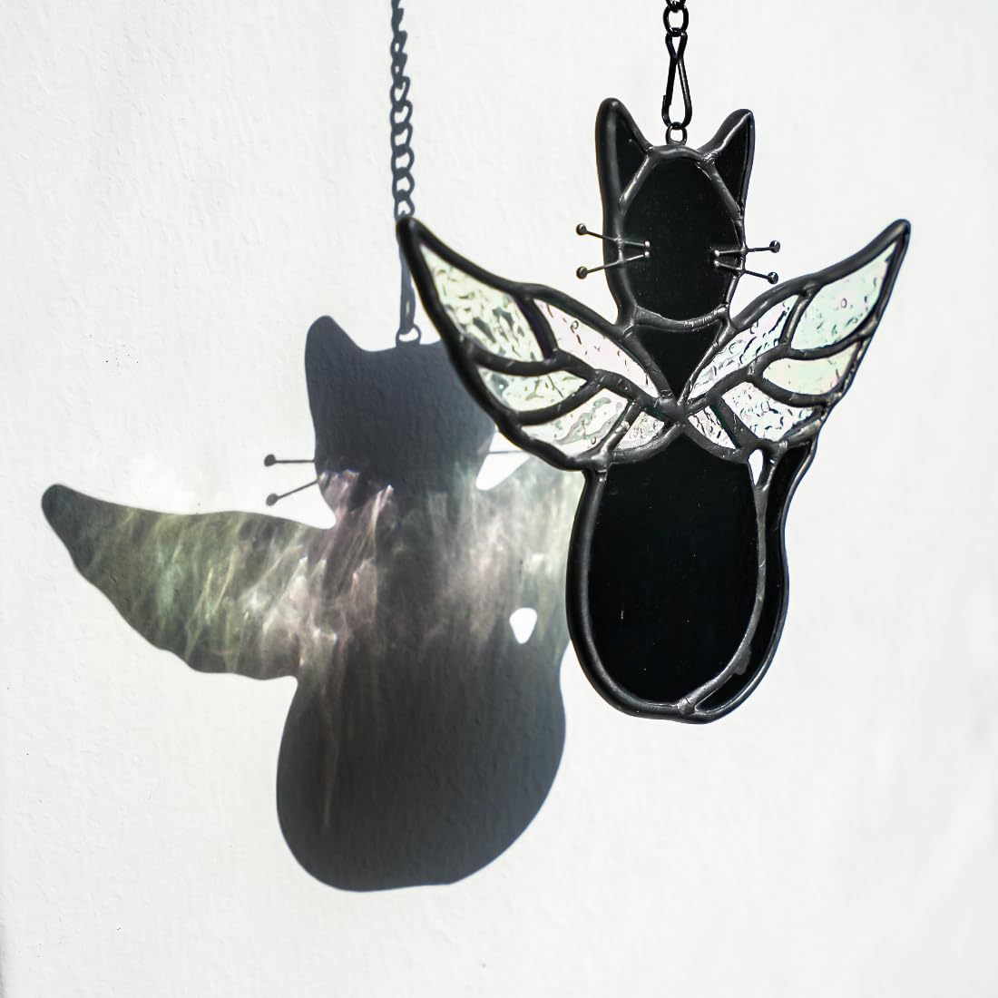 HAOSUM Black Angel Cat Memorial Gifts for Cat Lover,Stained Glass Window Hanging,Angel Wing Black Cats Suncatcher Decor,Cats Death Sympathy Gifts for Women,Daughter,Mothers Day,Christmas