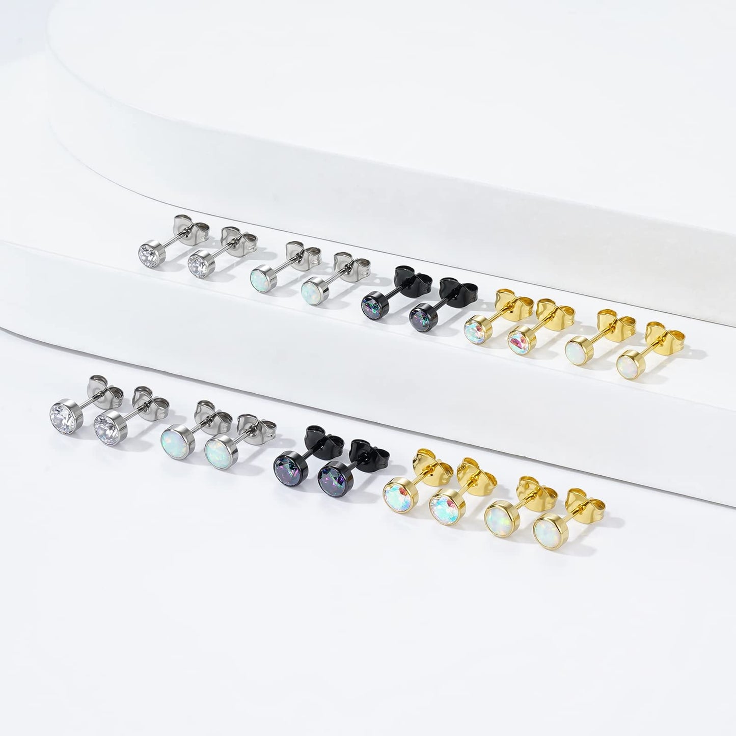 1 Pair Implant Grade Titanium Stud Earrings Set Hypoallergenic 3mm 4mm 5mm 6mm Cubic Zirconia G23 Titanium Earring Studs for Women Men for Sensitive Ear (4mm bezel black VM)