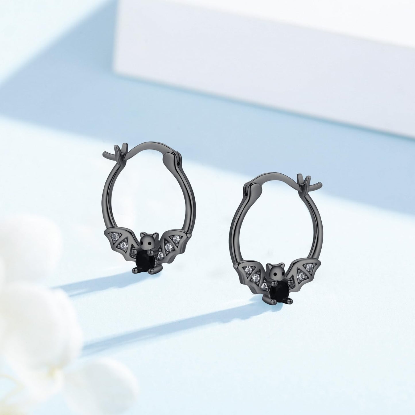 Black Bat Earrings 925 Sterling Silver Hypoallergenic Small Animal Huggie Hoop Earrings for Sensitive Ears Gothic Bat Jewelry Halloween Gifts for Women Daughter