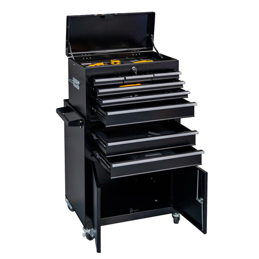 WAYTRIM 8-Drawer Rolling Tool Chest, Tool Storage Cabinet, Detachable Organizer Combo, Side Hooks & Drawer Liners, w/Wheels Lock & Key, Tool Storage Organizer Box for Garage, Repair Shop (Black)