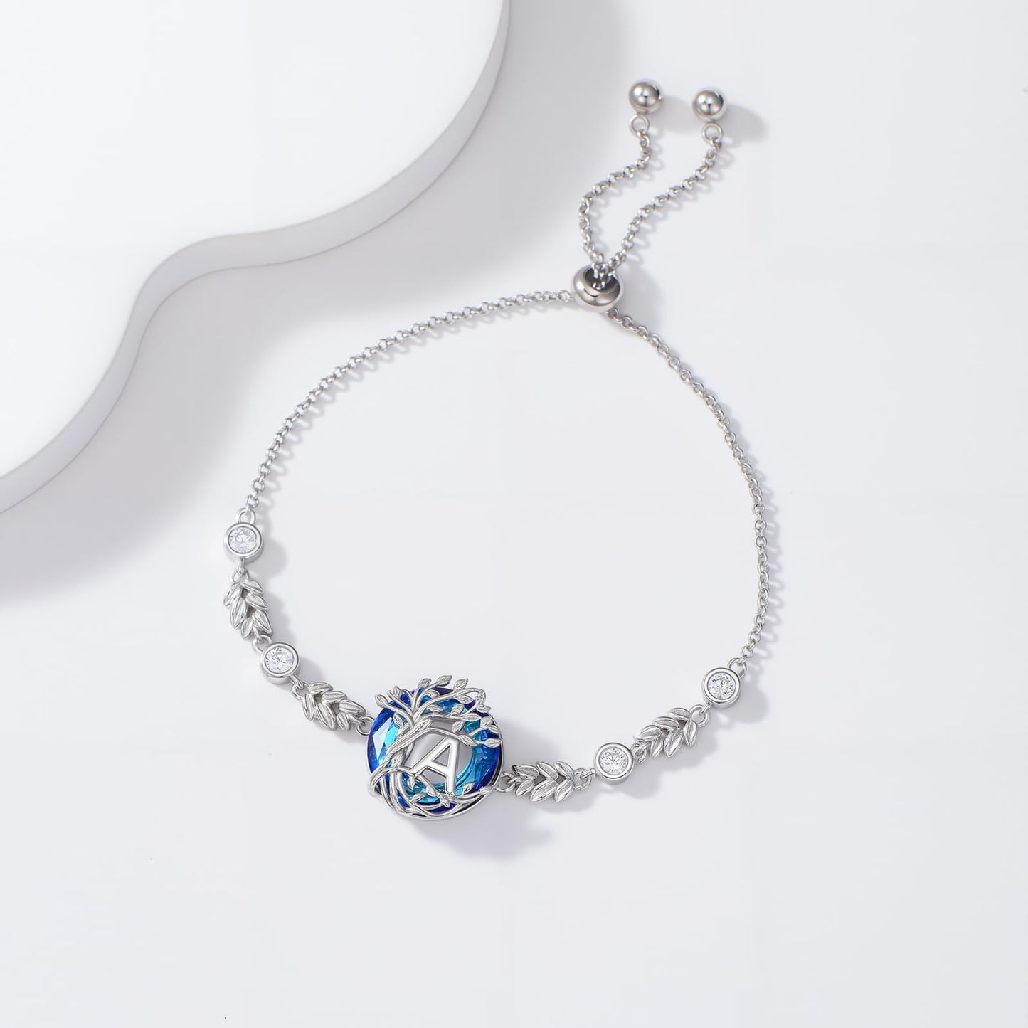 TOUPOP Tree of Life Initial Bracelet Sterling Silver Initials A Letter Link Bracelets Blue Circle Crystal Family Tree Birthday Mothers Day Jewelry Gifts for Women Mom Wife