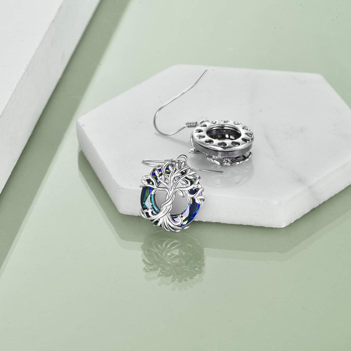 TOUPOP Tree of Life Earrings for Women Sterling Silver Family Tree Drop Dangle Earrings Blue Circle Crystal Jewelry Birthday Mothers Day Gifts for Women Mom Her