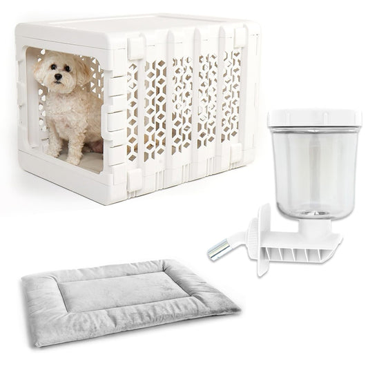 Kindtail Crate Bundle - Collapsible Dog Crate + Pad + Water Bottle - Comfortable PAWD Pad and Water Dispenser are a for The Pet Crate - Lightweight, Compact, and Portable Set for Travel