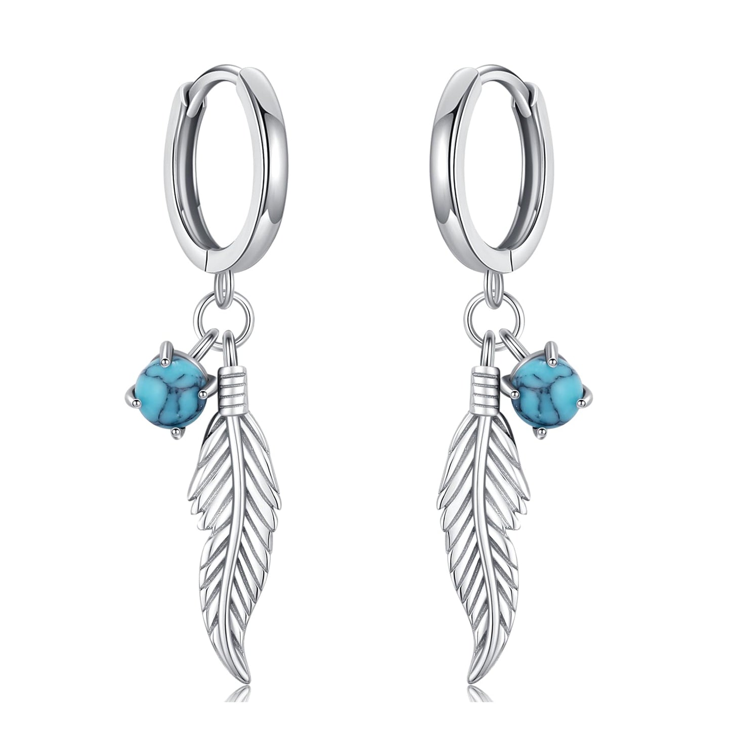 Feather Turquoise Earrings 925 Sterling Silver GenuineTurquoise Dangle Earrings Western Earring Native American Jewelry Indigenous Gifts for Women