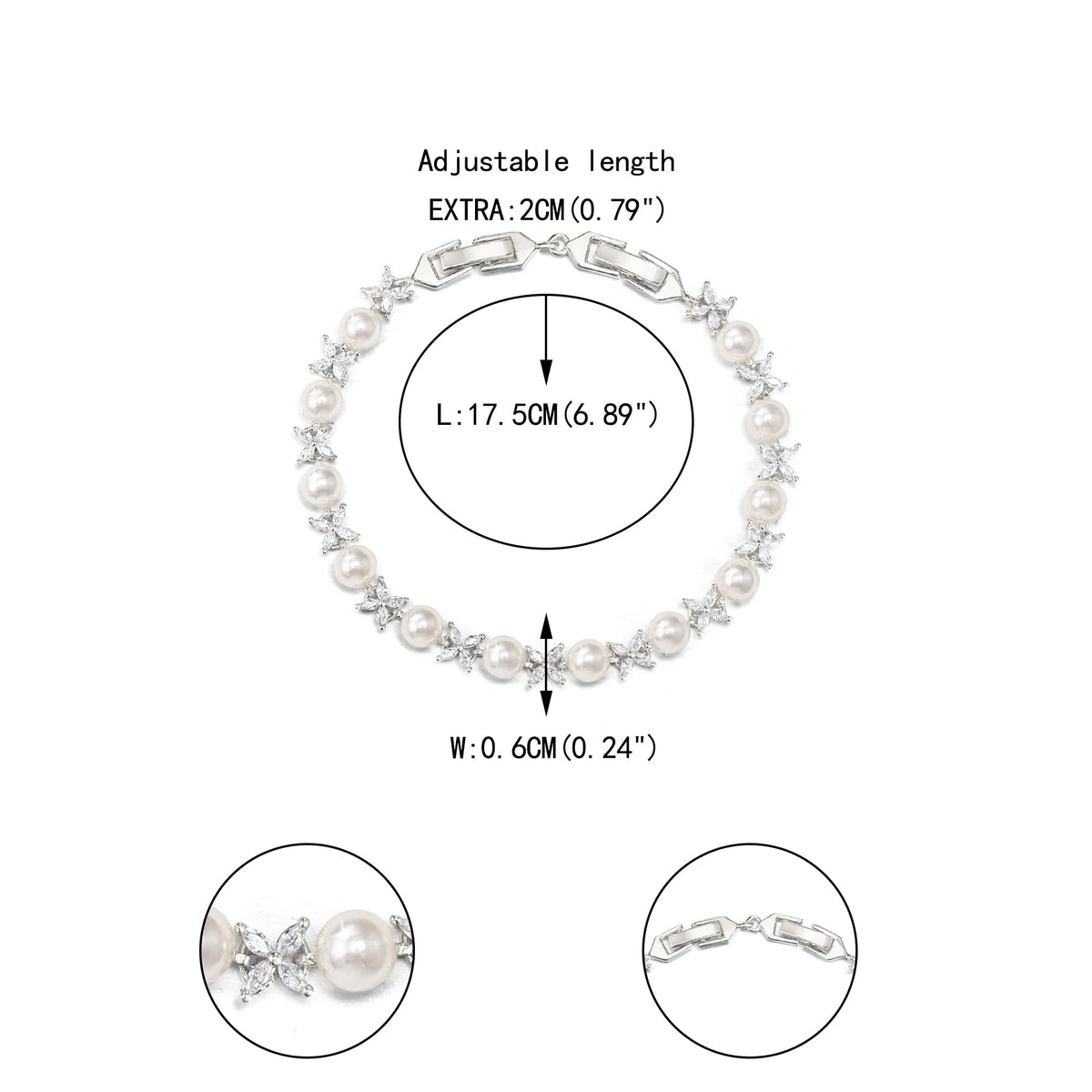 EVER FAITH Wedding Jewelry for Bride White Marquise Cubic Zirconia Cream Faux Pearl Floral Bridal Prom Tennis Bracelet for Women Clear Silver-Plated-Brass