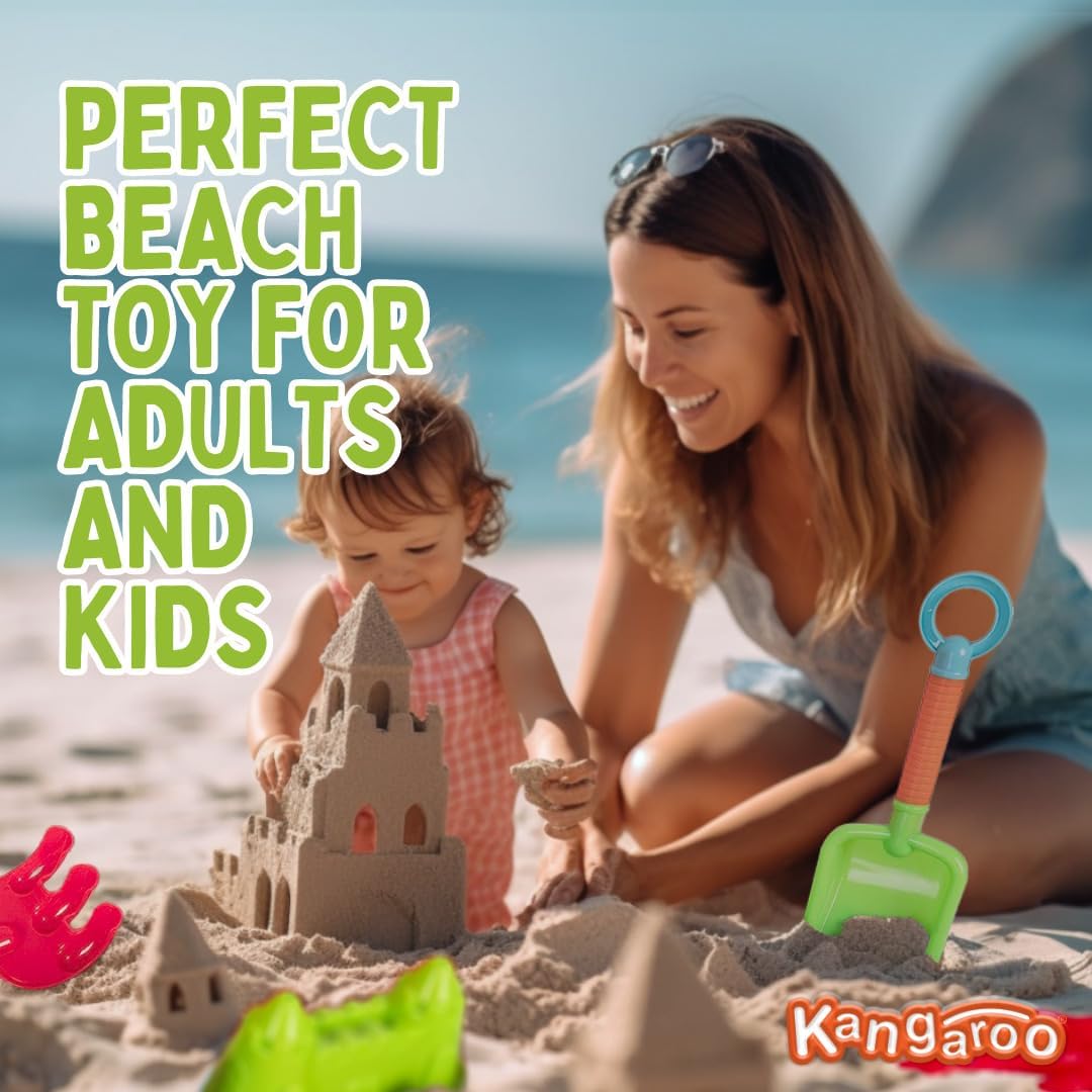 Kangaroo Beach Bucket Set for Kids - 23 Pcs Collapsible Sand Toys Set - Foldable Travel Pail and Shovel Set for Toddlers - Beach Essentials for Sand Castle Molds - Beach Toys for Kids Ages 4-8 & 8-12