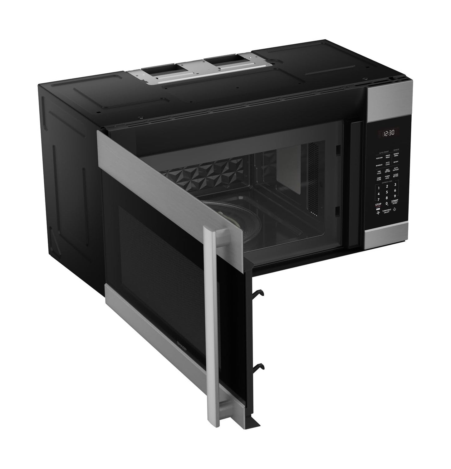 SHARP SMO1754JS Over the Range Microwave Oven with 13.6" Carousel Turntable, 30-inch, 1.7 Cubic Feet, 1,000 Watt, 300CFM Fan, Sensor Cooking, Edge to Edge Black Glass with Stainless