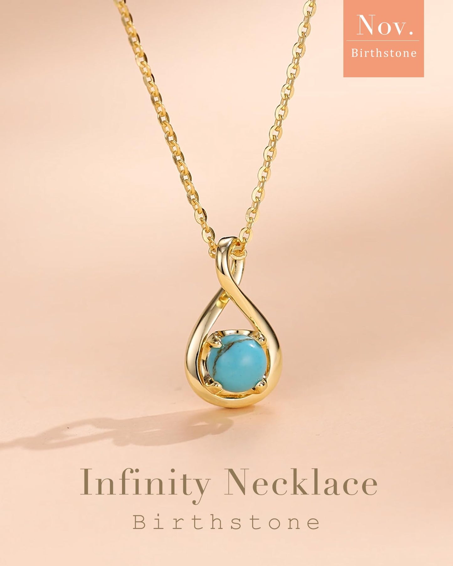 FANCIME Turquoise Necklace December Birthstone Necklace for Women Yellow Gold Plated Sterling Silver Infinity Pendant Fine Jewelry Birthday Mothers Day Gifts for Mom Her